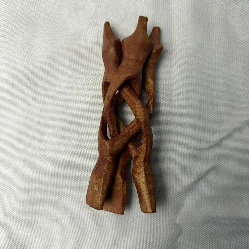 Hand Carved Interlocking Wood Folding Display Stand Small Tripod Puzzle Stand